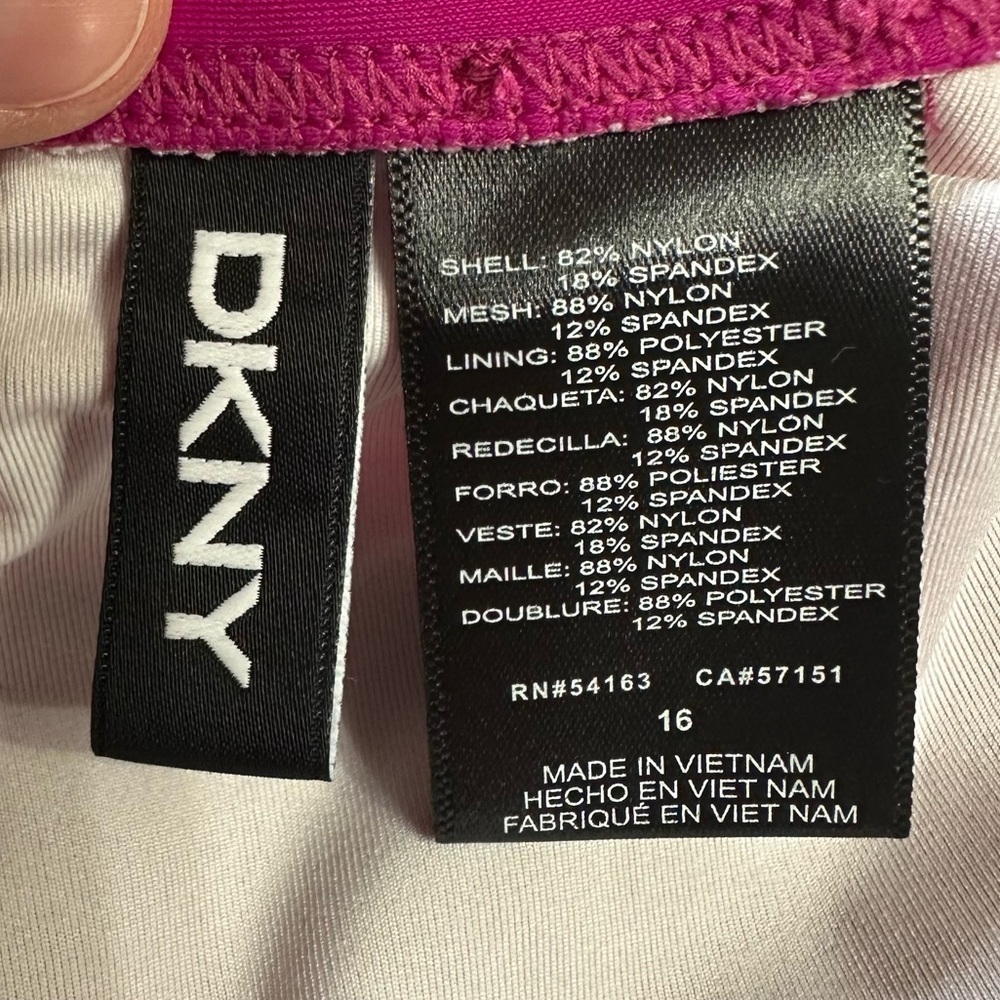 Dkny Ruffle Plunge Underwire Tummy Control One-Piece Swimsuit Dark Pink Sz 16 - Picture 8 of 13